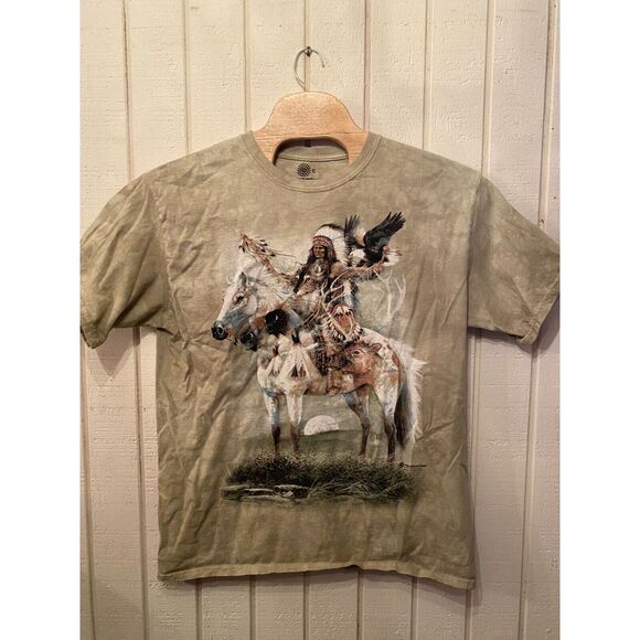The Mountain Spirit Indians T-Shirt XL Green Tie Dye Graphics Print‎ Pullover - Picture 1 of 8